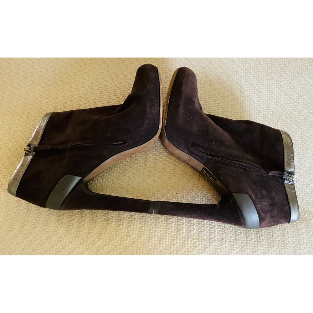 FENDI Brown Suede Metallic Trim Bootie Shoes Size 38 - Picture 7 of 13